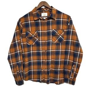 Cloudveil Mountainworks‎ Mens Flannel Shirt XXL Orange Blue Plaid Long Sleeve